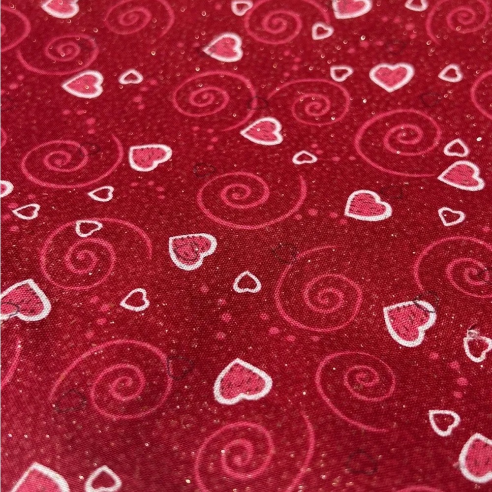 Hearts & Scrolls Red Glitter Fabric Valentine's Day 100% Cotton 1.2 X 3.49 Yards